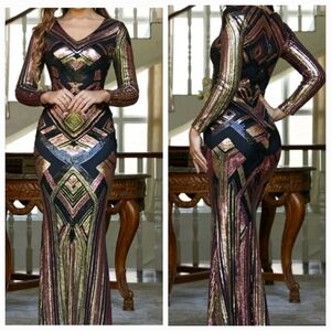 MULTICOLOR PARTY GEOMETRIC SEQUINED MAXI GOWN